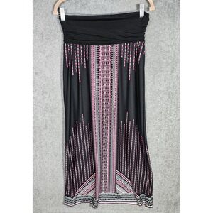 B-Design Maxi Skirt Womens Size Large Black Pink White Geometric Stretch Pull On